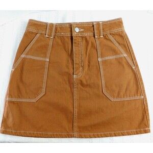 Topshop High Waist Utility Denim Mini Skirt Toffee Women's Size 6 Pockets EUC!